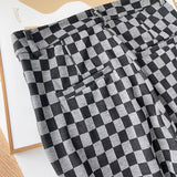 Women Sweatpants Vintage Chessboard Plaid Pants Autumn Knit Casual Sweatpants Bell-Bottom Pants