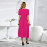 Women Date Dress Summer Puff Sleeve Dress V-neck Dress
