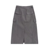 Women Long Skirt Multi-Pocket Skirt XINGX Rivet A- line Skirt