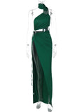 Women Dresses Autumn Sexy Backless Hollow-out Tube Top Split Dress