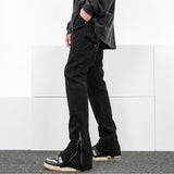 Men Jeans Casual Pants Zipper Cargo Pants Straight Bootleg Pants