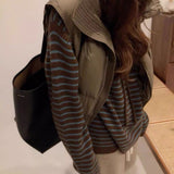 Women Knitwear Autumn and Winter Striped Hooded Sweater Sweater