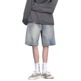 Men Jeans Retro Denim Shorts Men's Summer Washed Middle Pants Straight Wide Pants
