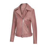 Red Leather Jacket Autumn and Winter Pu Polo Collar Jacket Leather Coat for Women