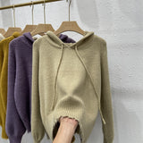 Women Knitted Pullover Spring and Autumn Sweater Women's Loose Long Sleeve Hooded Sweater Sweater