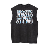 Men Vest Vintage Skull Print round Neck Sleeveless Vest