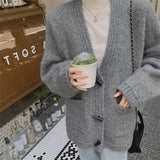 Women Knitted Cardigan Sweater Women's Autumn and Winter V-neck Loose Knitted Cardigan Coat