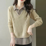 Women Knitted Pullover Spring and Autumn Loose Long-Sleeved Sweater Top