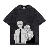 Chainsaw Man Washed Old Retro T-Shirt Street Casual Summer Short Sleeve