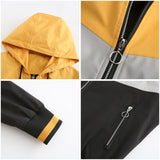 Women Trench Coat Women's Thin Trench Coat Women's Spring and Autumn Hooded Jacket Women's Outdoor Raincoat Color Matching Drawstring Coat