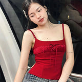 Women Tops Spring Slim-Fitting Suspenders Vest Sexy Backless Bow Top