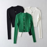 Women Sweater Knitwear Autumn Winter Sexy Knitted Single-Breasted Short Sweater Top