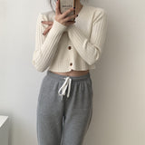 Women Cardigan Sweater V-neck Knitted off-Shoulder Short Long Sleeve Cardigan Spring and Autumn Top 8t8120