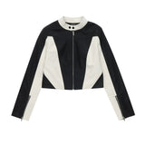Women Jacket PU Leather Jacket Women's Casual Stand Collar Stitching Motorcycle Clothing