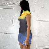 Women Dresses Summer Casual Printed Slim round Neck Short Sleeve Sheath Dress