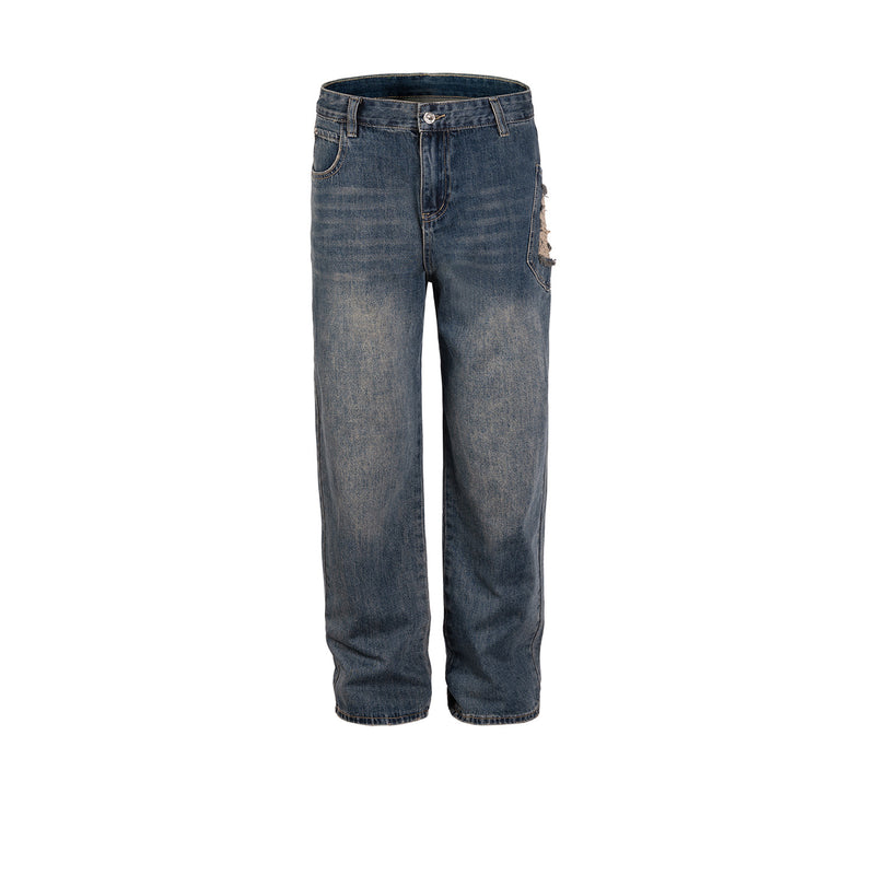 MIJKO Men's Vintage Pants MIJKO Men's Women's Decorative Trousers Straight Washed Jeans
