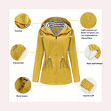 Women's Trench Coat Long-Sleeved Waterproof Mid-Length Trench Coat Women's Hooded Striped Raincoat