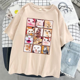 202412 Meme Cat Facial Expression Packs Print T-Shirt Women