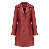 Red Leather Jacket Spring and Autumn Long Sleeve Leather Wind Coat Coat Female Lapel Single Breasted