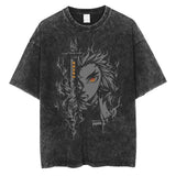 2024Harajuku Streetwear Black Washed T-Shirt Anime Graphic