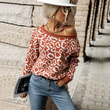 Women Knitted Sweater Autumn Long Sleeve Leopard-Print Sweater