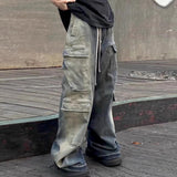 MIJKO Men's Vintage Pants MIJKO Men's and Women's Trousers Washed Wide Leg Color-Changing Jeans