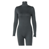 Women Jumpsuit Spring Slim-Fitting Back Zipper Turtleneck Long Sleeve Jumpsuit
