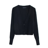 Women Sweater Knitwear V-neck Tight Waist Retro Lantern Sleeve Short Sweater Long-Sleeve Cardigan Sweater Women's Coat