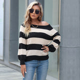 Women Knitted Sweater Autumn and Winter Long Sleeve Striped Sweater