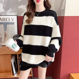 Women Knitted Pullover Autumn and Winter Striped Sweater Loose Sweater Top