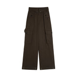 Men Sweatpants Loose-Fitting Wide-Leg Trousers Flanging Solid Color Sports Multi-Pocket Workwear Straight-Leg Pants