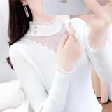 Women Knitwear Autumn and Winter Turtleneck Lace Hollow out Sweater