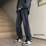 Men Jeans XINGX Printed Jeans Washed Straight Broken Holes Pants