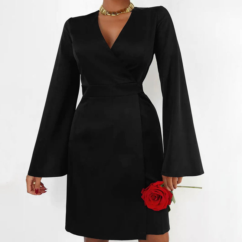 Women Dress Sexy V-neck Flare Sleeve Dress