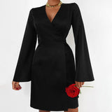 Women Dress Sexy V-neck Flare Sleeve Dress