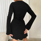 Women Dresses Winter Slim Back Strap U Neck Sexy Dress