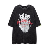 Men T Shirt Summer Washed Distressed Printed Short Sleeve T-shirt