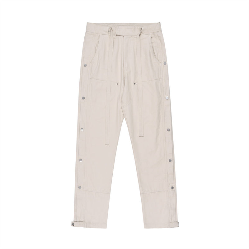 Men Sweatpants Side Metal Breasted Loose Solid Color Straight-Leg Pants