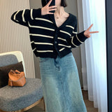 Women Knitwear Autumn Striped Sweater Loose Knitted Cardigan