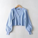 Women Sweater Knitwear Spring and Autumn Lantern Sleeve Loose Sweater Short Coat