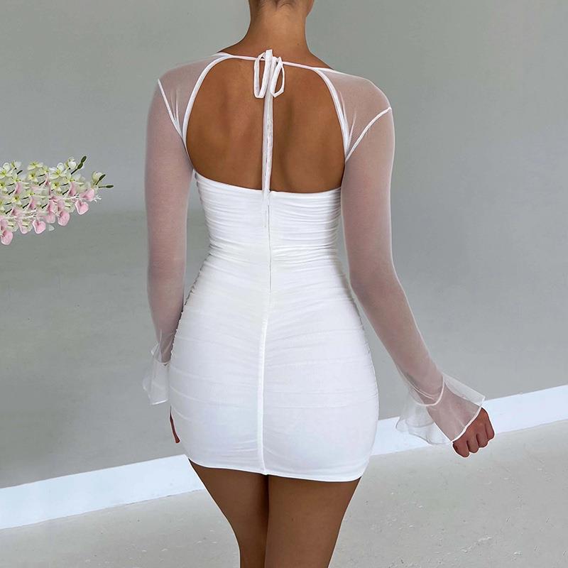 Women Dresses Summer Dress Sexy Long Sleeve Narrow Short Skirt (Bla0420)