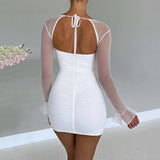 Women Dresses Summer Dress Sexy Long Sleeve Narrow Short Skirt (Bla0420)