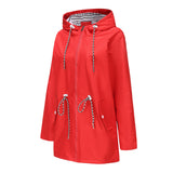 Women's Trench Coat Long-Sleeved Waterproof Mid-Length Trench Coat Women's Hooded Striped Raincoat