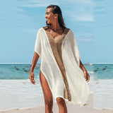 Women Knit Beach Cover Sun Protection Mid-Length Sun Protection Swimsuit Blouse