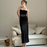 Women Dresses Straps Tulle Dress Slim-Fit Printed Dress