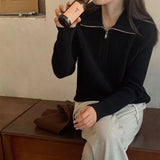 Women Knitwear Fall and Winter Lapels Zipper Sweater Loose Sweater
