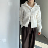 Women Cardigan Sweater Autumn Sweater Cardigan Zipper Turn-down Collar Coat Q625