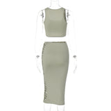 Women Dresses Summer Hollow out Cropped Tank Top Slim Skirt Suit