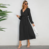 Women Date Dress Sexy Pleated V-neck Dress
