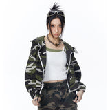 Women Jacket Camouflage Short Hood Zipper Cardigan Outerwear